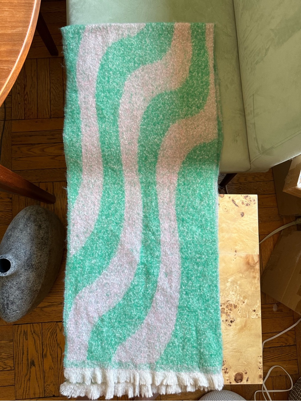Green and Pink Wavy Fringe Scarf Wrap